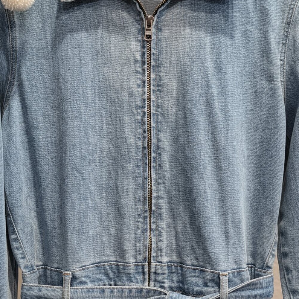 Rivet Utility Trendsetter Denim Romper XL Light Wash Zip Front Tie Waist Jumpsui - Picture 11 of 15